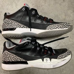 Roger Federer Nike Air Jordan Zoom Vapor RF AJ3 Black Cement 3 White Men Sz 9.5
